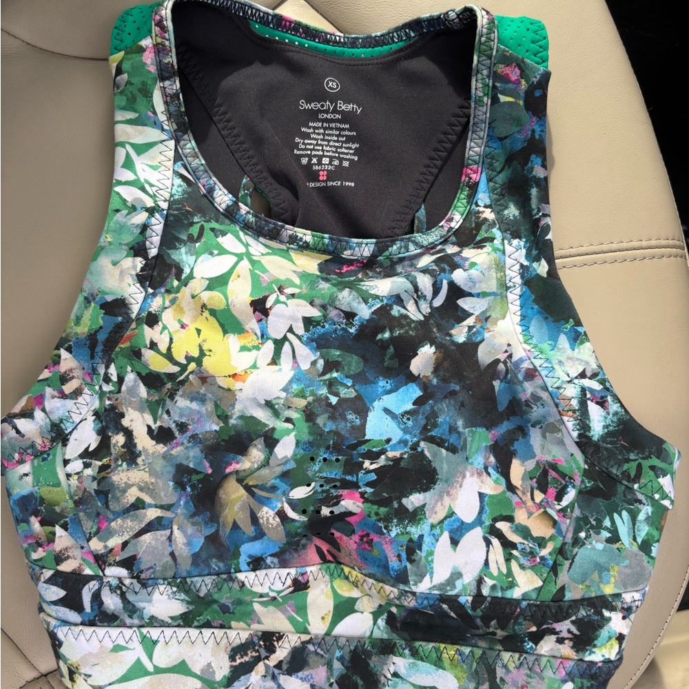 Sweaty Betty Green and Blue Patterned Sports Bra